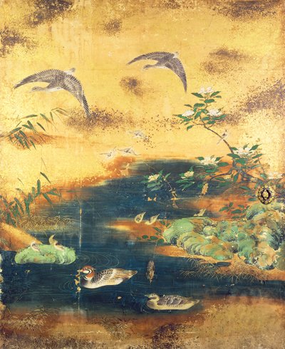 Birds and Flowers Sliding-Door Panel by Japanese School